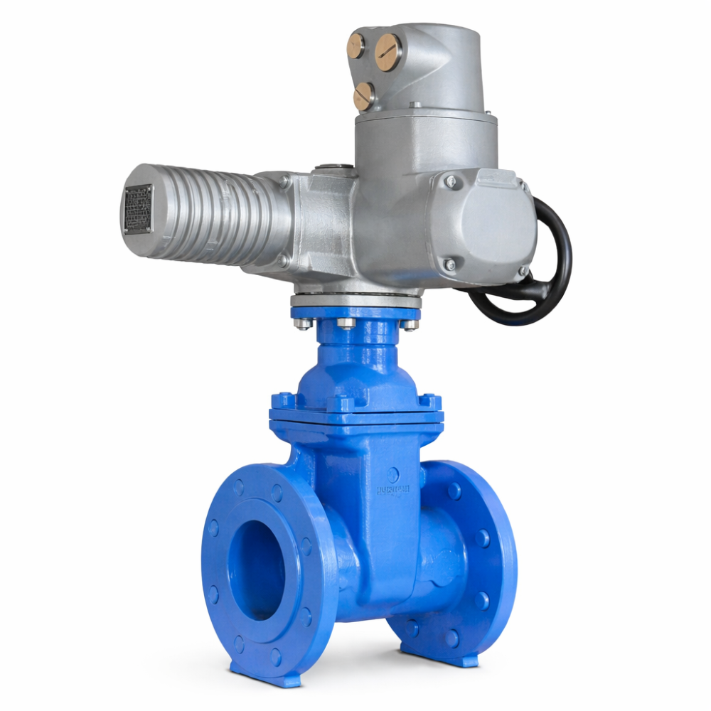 Задвижка GROSS DN125 PN 10/16 фланцевая с обрезиненным клином с электроприводом AUMA короткая купить по выгодным ценам | Хопер Сталь